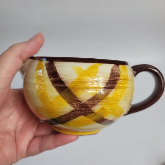 Metlox Poppytrail Vernon Kilns Organdie Sauce Bowl Gravy Boat Brown Yellow Plaid - Picture 10 of 13
